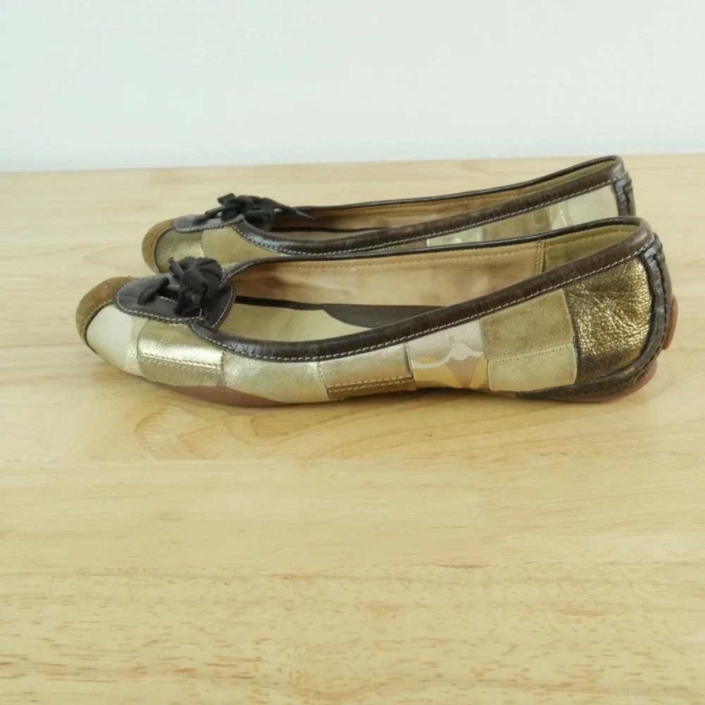 Coach Jasmine Patchwork Ballet Flats Gold Metallic Suede 10 M Y2K Vintage Shoes